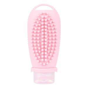 100ml 2 In1 Travel Dispenser Bottle Silicone Portable Massage Brush Shampoo Lotion Divider Bottle (Light Pink)