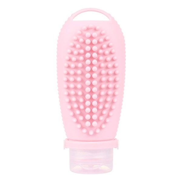 100ml 2 In1 Travel Dispenser Bottle Silicone Portable Massage Brush Shampoo Lotion Divider Bottle (Light Pink)