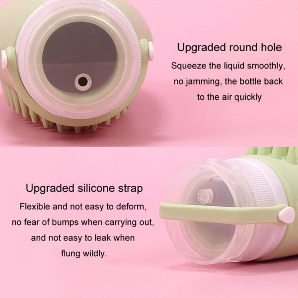 100ml 2 In1 Travel Dispenser Bottle Silicone Portable Massage Brush Shampoo Lotion Divider Bottle (Light Pink) - Image 10