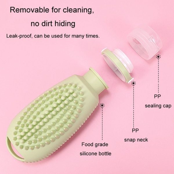 100ml 2 In1 Travel Dispenser Bottle Silicone Portable Massage Brush Shampoo Lotion Divider Bottle (Light Pink) - Image 5