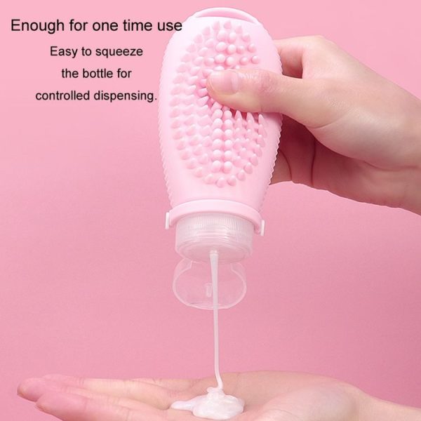 100ml 2 In1 Travel Dispenser Bottle Silicone Portable Massage Brush Shampoo Lotion Divider Bottle (Light Pink) - Image 6