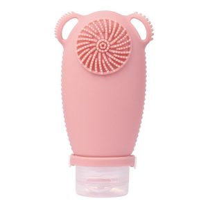100ml Travel Cleaning Lotion Dispenser Bottle With Washing Brush Cosmetic Shampoo Storage Bottle (Pink)