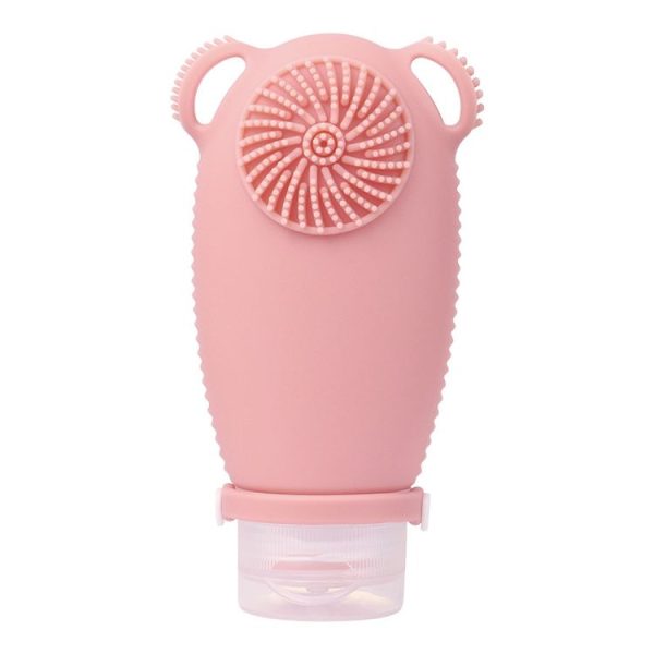 100ml Travel Cleaning Lotion Dispenser Bottle With Washing Brush Cosmetic Shampoo Storage Bottle (Pink)