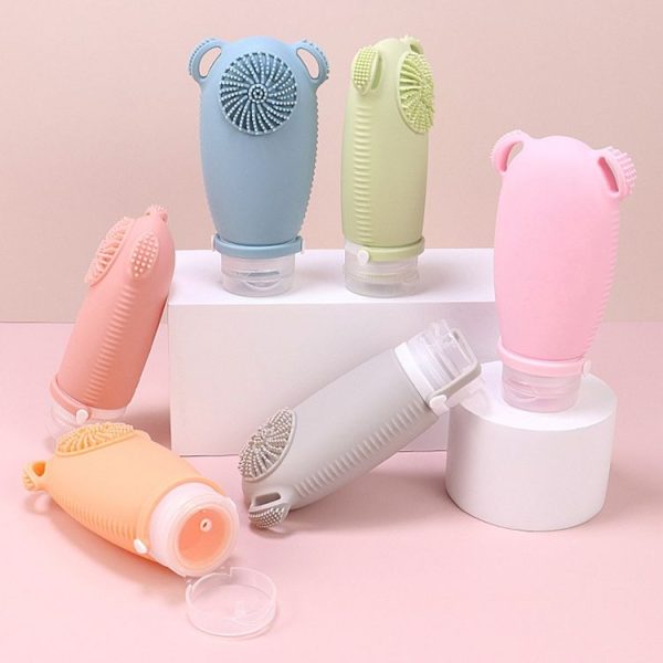 100ml Travel Cleaning Lotion Dispenser Bottle With Washing Brush Cosmetic Shampoo Storage Bottle (Pink) - Image 2