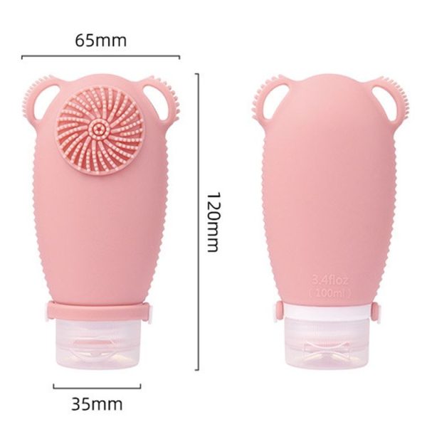 100ml Travel Cleaning Lotion Dispenser Bottle With Washing Brush Cosmetic Shampoo Storage Bottle (Pink) - Image 3