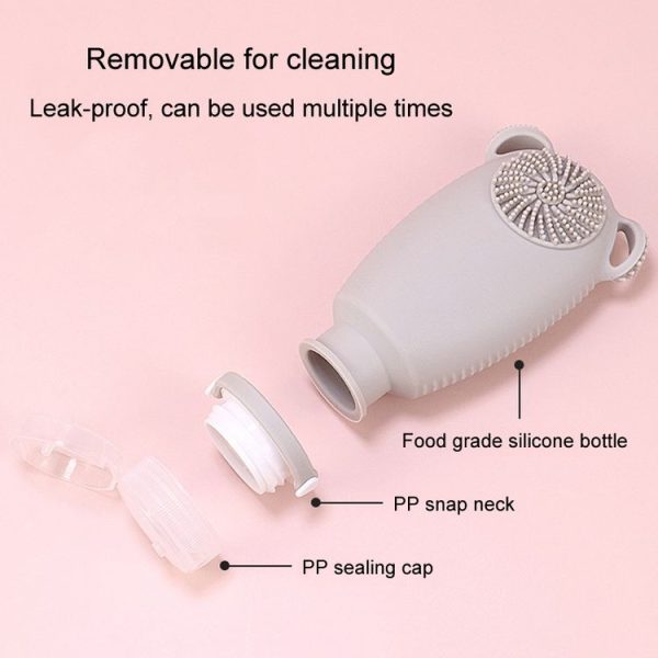 100ml Travel Cleaning Lotion Dispenser Bottle With Washing Brush Cosmetic Shampoo Storage Bottle (Pink) - Image 4