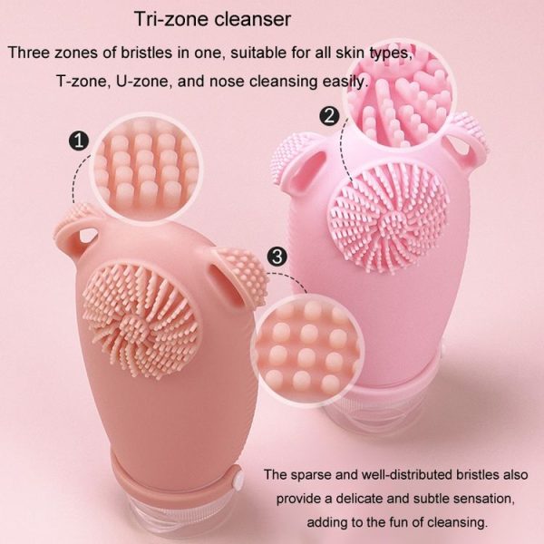 100ml Travel Cleaning Lotion Dispenser Bottle With Washing Brush Cosmetic Shampoo Storage Bottle (Pink) - Image 5