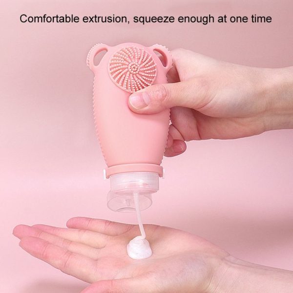 100ml Travel Cleaning Lotion Dispenser Bottle With Washing Brush Cosmetic Shampoo Storage Bottle (Pink) - Image 6