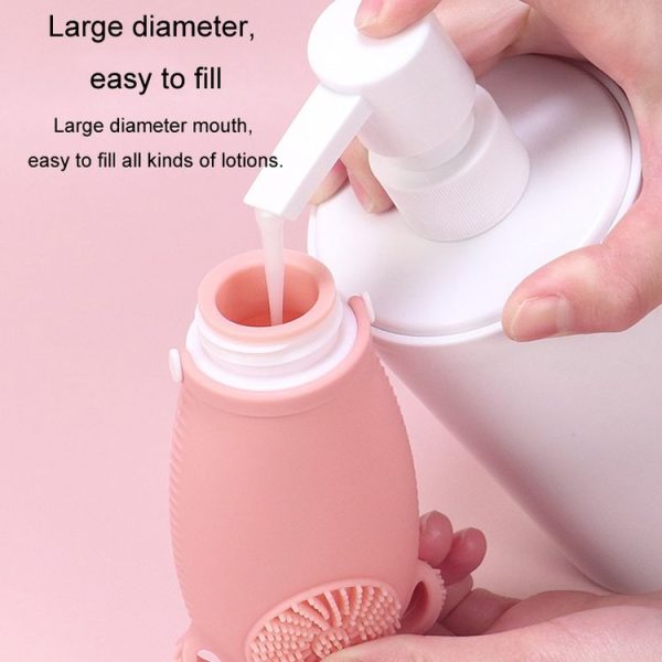100ml Travel Cleaning Lotion Dispenser Bottle With Washing Brush Cosmetic Shampoo Storage Bottle (Pink) - Image 7