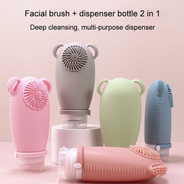 100ml Travel Cleaning Lotion Dispenser Bottle With Washing Brush Cosmetic Shampoo Storage Bottle (Pink) - Image 9