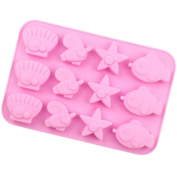 12 Grids Ocean Animal Silicone Cake Mold DIY Handmade Soap Mould (Pink)