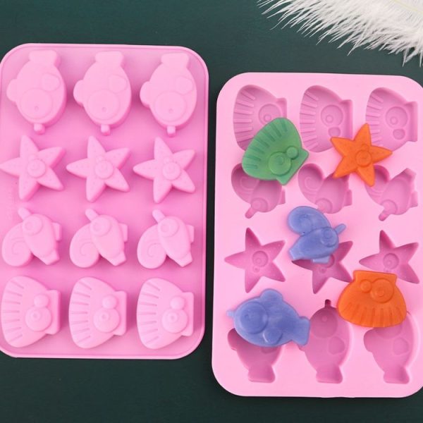12 Grids Ocean Animal Silicone Cake Mold DIY Handmade Soap Mould (Pink) - Image 4