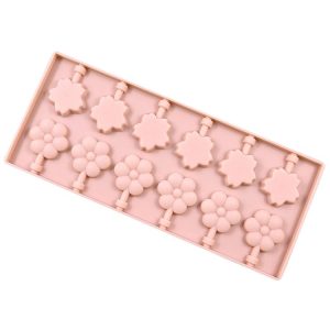 12 Grids Cherry Blossom Lollipop Mould Chocolate Chip Molds (Pink Without Sticks)