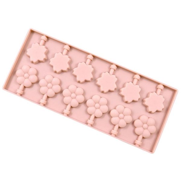 12 Grids Cherry Blossom Lollipop Mould Chocolate Chip Molds (Pink Without Sticks)