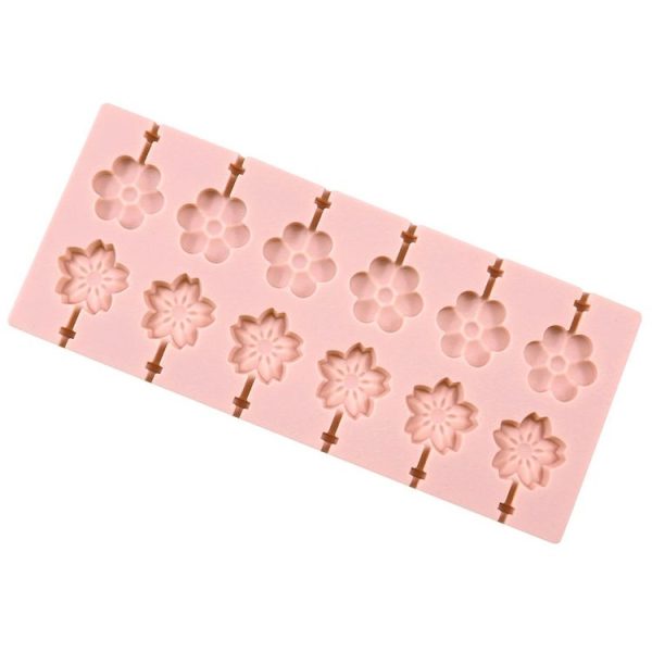 12 Grids Cherry Blossom Lollipop Mould Chocolate Chip Molds (Pink Without Sticks) - Image 2