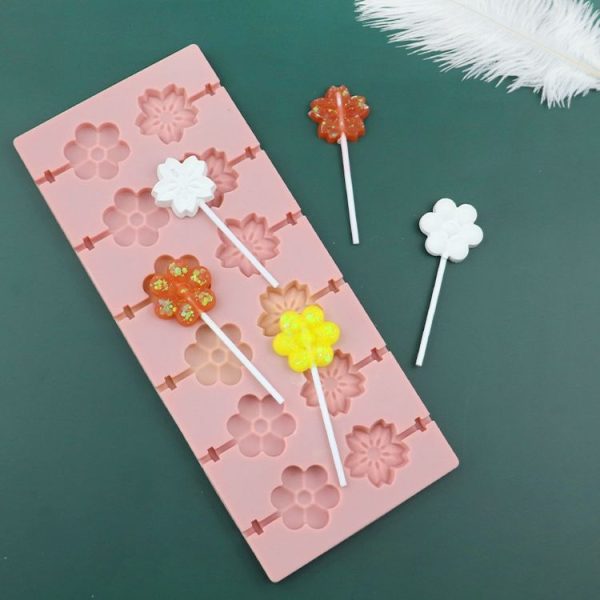 12 Grids Cherry Blossom Lollipop Mould Chocolate Chip Molds (Pink Without Sticks) - Image 4