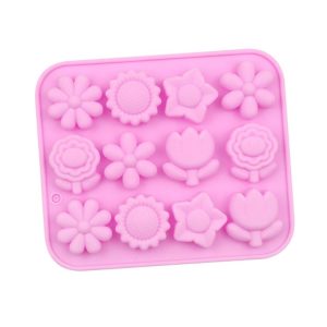 12 Grids Flower Silicone Cake Mold DIY Handmade Soap Mould (Pink)