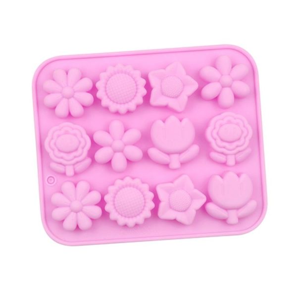 12 Grids Flower Silicone Cake Mold DIY Handmade Soap Mould (Pink)