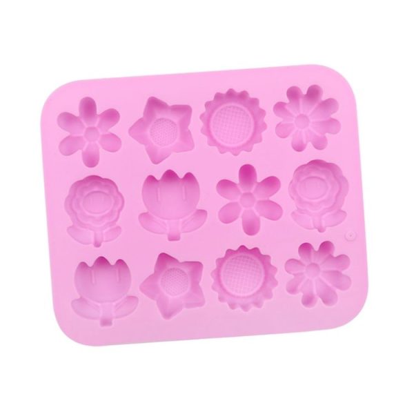 12 Grids Flower Silicone Cake Mold DIY Handmade Soap Mould (Pink) - Image 2
