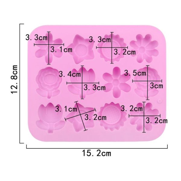 12 Grids Flower Silicone Cake Mold DIY Handmade Soap Mould (Pink) - Image 3