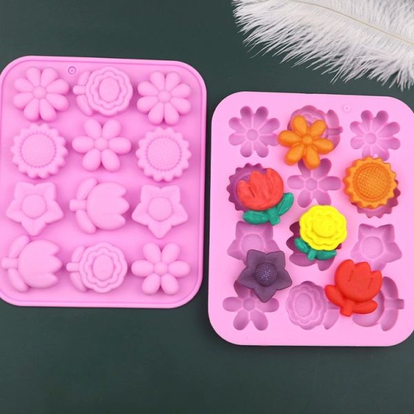 12 Grids Flower Silicone Cake Mold DIY Handmade Soap Mould (Pink) - Image 4