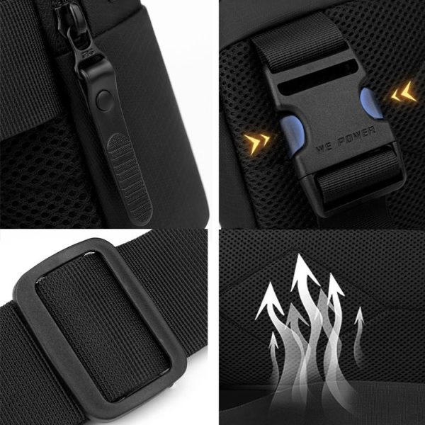 WEPOWER Men Casual Single Shoulder Crossbody Bag Functional Style Chest Bag (Black) - Image 8