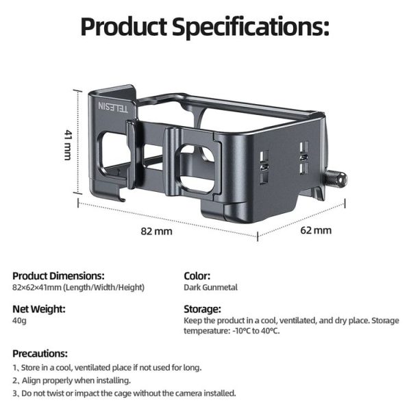 Insta 360 Ace / Ace Pro TELESIN S6-FMS-02 Vertical Shot Quick Release Metal Rabbit Cage Body Protection Accessories - Image 3