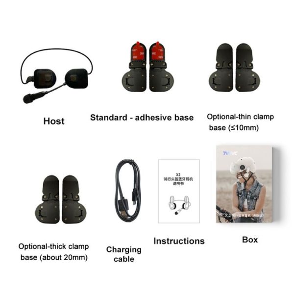 TWVC Motorcycle Bluetooth Headset Wireless Stereo Moto Helmet Headphones With Thin Clip Base - Image 13
