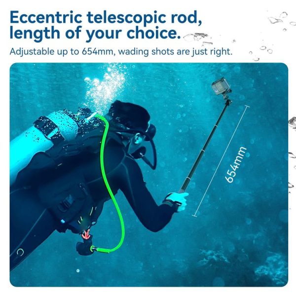 TELESIN WSS-001 65.4cm Aluminum Alloy Waterproof Ball Head Selfie Stick Diving Shooting Sports Camera Extension Stick - Image 2
