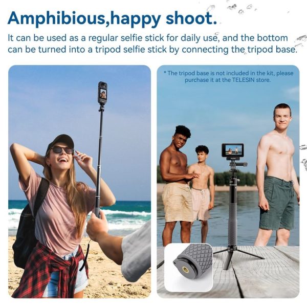 TELESIN WSS-001 65.4cm Aluminum Alloy Waterproof Ball Head Selfie Stick Diving Shooting Sports Camera Extension Stick - Image 5