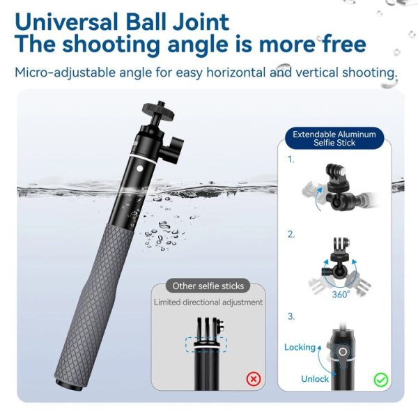 TELESIN WSS-001 65.4cm Aluminum Alloy Waterproof Ball Head Selfie Stick Diving Shooting Sports Camera Extension Stick - Image 8