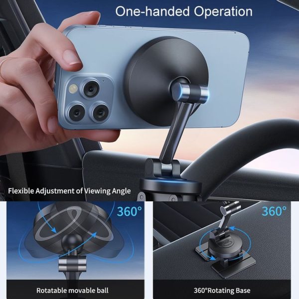 Center Console 360 Rotating Magnetic Car Phone Holder Zinc Alloy Automotive Navigation Bracket (Black) - Image 4