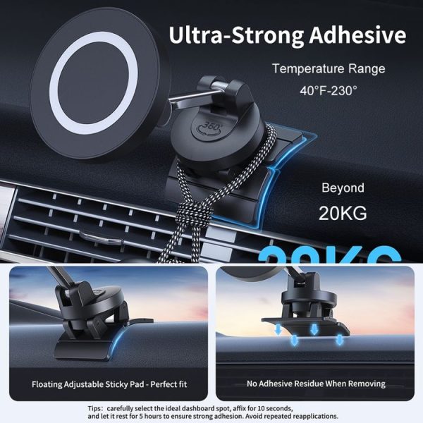 Center Console 360 Rotating Magnetic Car Phone Holder Zinc Alloy Automotive Navigation Bracket (Black) - Image 5