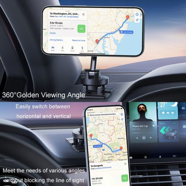 Center Console 360 Rotating Magnetic Car Phone Holder Zinc Alloy Automotive Navigation Bracket (Black) - Image 7