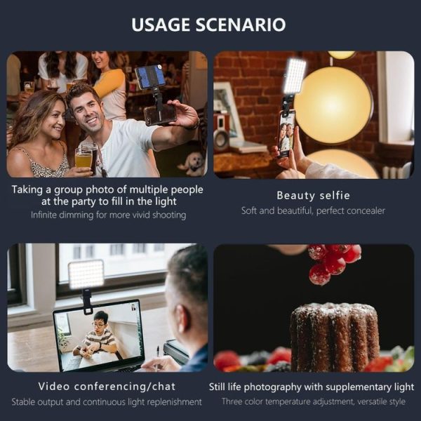 60 LEDs Rechargeable Clip Fill Light With Front & Back Clip Adjusted 3 Light Modes For Phone, Spec: A Type Blue - Image 11