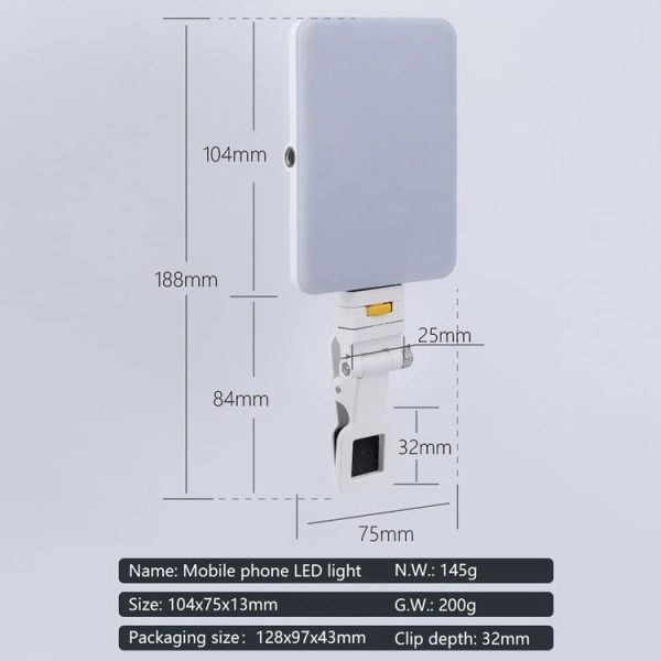 60 LEDs Rechargeable Clip Fill Light With Front & Back Clip Adjusted 3 Light Modes For Phone, Spec: A Type Blue - Image 12