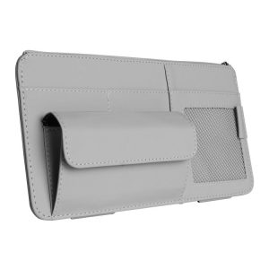 Multi-functional Car Sunshade Sunglasses ID Ticket Storage Bag Car Sun Visor Eyeglasses Case (Grey)