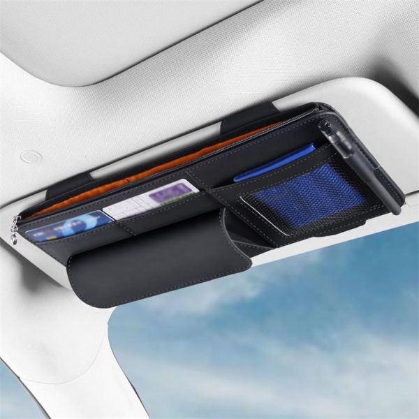 Multi-functional Car Sunshade Sunglasses ID Ticket Storage Bag Car Sun Visor Eyeglasses Case (Grey) - Image 2