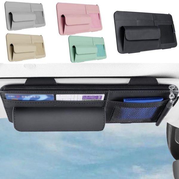Multi-functional Car Sunshade Sunglasses ID Ticket Storage Bag Car Sun Visor Eyeglasses Case (Grey) - Image 3