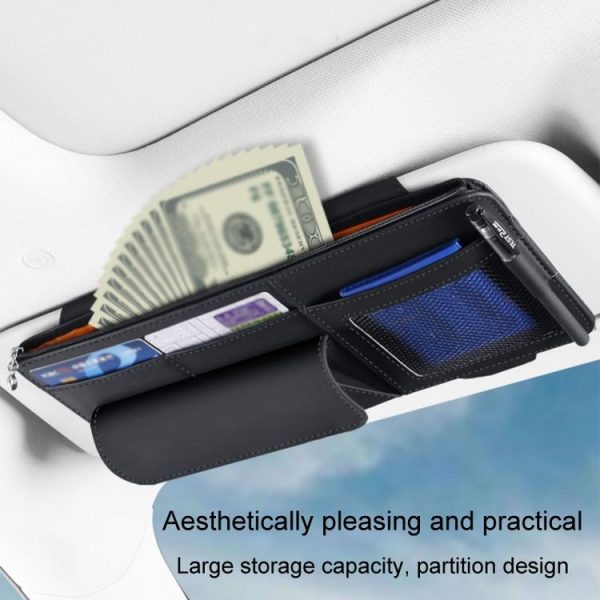 Multi-functional Car Sunshade Sunglasses ID Ticket Storage Bag Car Sun Visor Eyeglasses Case (Grey) - Image 5
