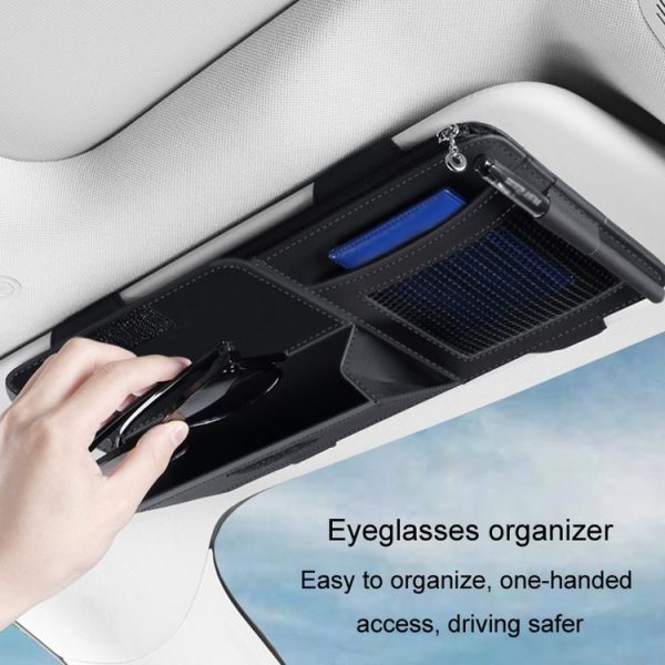 Multi-functional Car Sunshade Sunglasses ID Ticket Storage Bag Car Sun Visor Eyeglasses Case (Grey) - Image 6