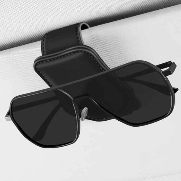 Car Eyeglasses Clip Car Leather Magnetic Closure Sunglasses Storage Bag (Grey) - Image 2