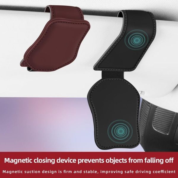 Car Eyeglasses Clip Car Leather Magnetic Closure Sunglasses Storage Bag (Grey) - Image 6