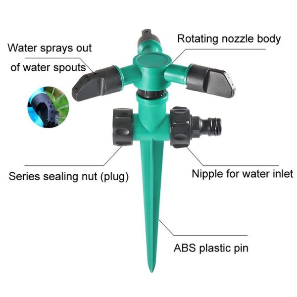 Automatic Rotating Plastic Ground Sprinkler Garden Lawn Triangle Spraying Nozzles (Sky Blue) - Image 3