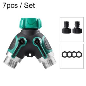 7pcs / Set Y-Type Two-Way Metal Quick Connectors Water Pipe Splitter With Nipple (EU Style)