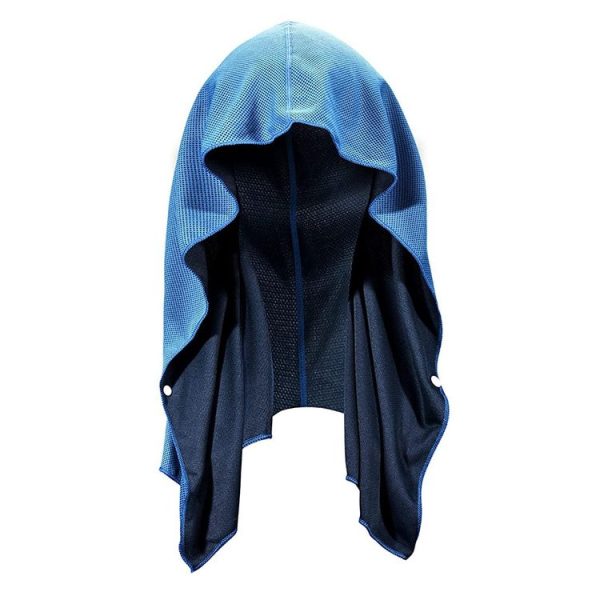 65x30cm U Shape Cold Feeling Hooded Towel Beach Camping Fitness Sun Protection Quick Drying Sports Cooling Headband (Sky Blue)