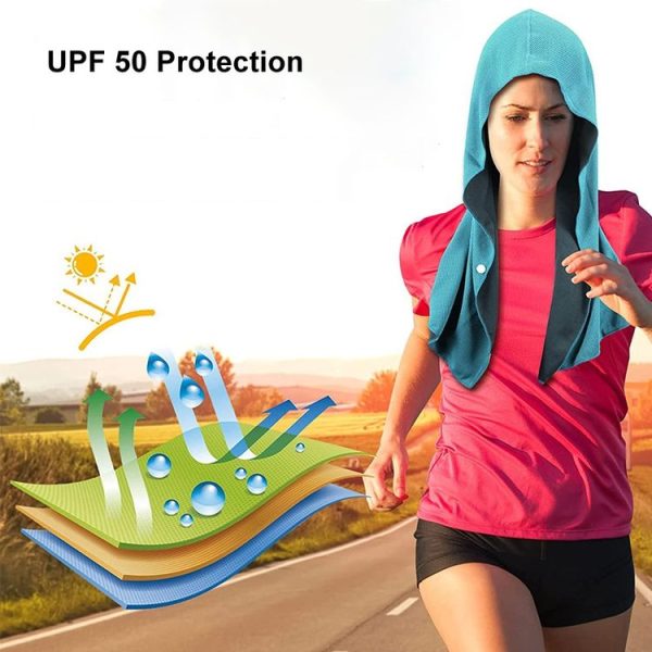 65x30cm U Shape Cold Feeling Hooded Towel Beach Camping Fitness Sun Protection Quick Drying Sports Cooling Headband (Sky Blue) - Image 2