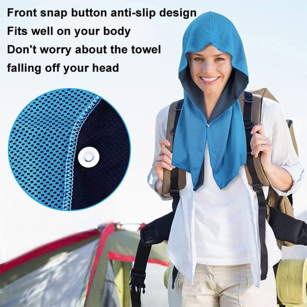 65x30cm U Shape Cold Feeling Hooded Towel Beach Camping Fitness Sun Protection Quick Drying Sports Cooling Headband (Sky Blue) - Image 7