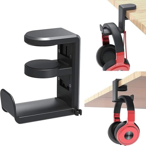 Deskside Clip 360 Degree Rotatable Headphone Holder (Black)