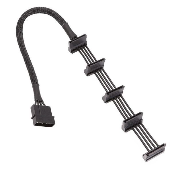 40cm 18AWG Large 4Pin Sleeve Grid 1 To 5 SATA Hard Drive Cage Cable - Image 2